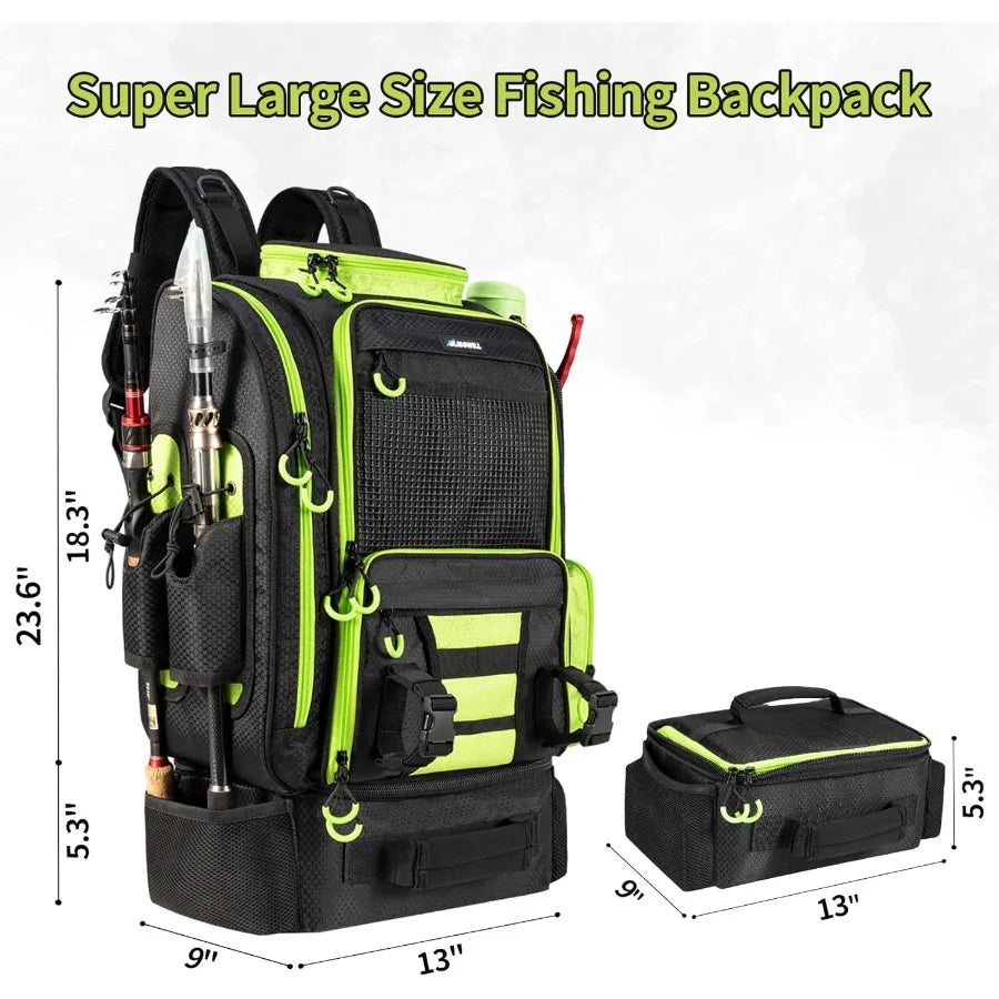 BLISSWILL Large Fishing Backpack with Cooler for 3 Tackle boxes Fishing Bag with Rod Holders Fishing Gear and Equipment for fis