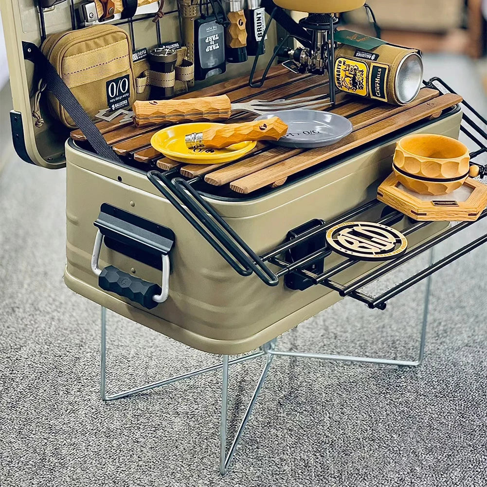 Camping Foldable Metal Stand Portable Aluminum Alloy Box Stand Stainless Steel Outdoor Storage Boxes Shelves for Travel Cooking
