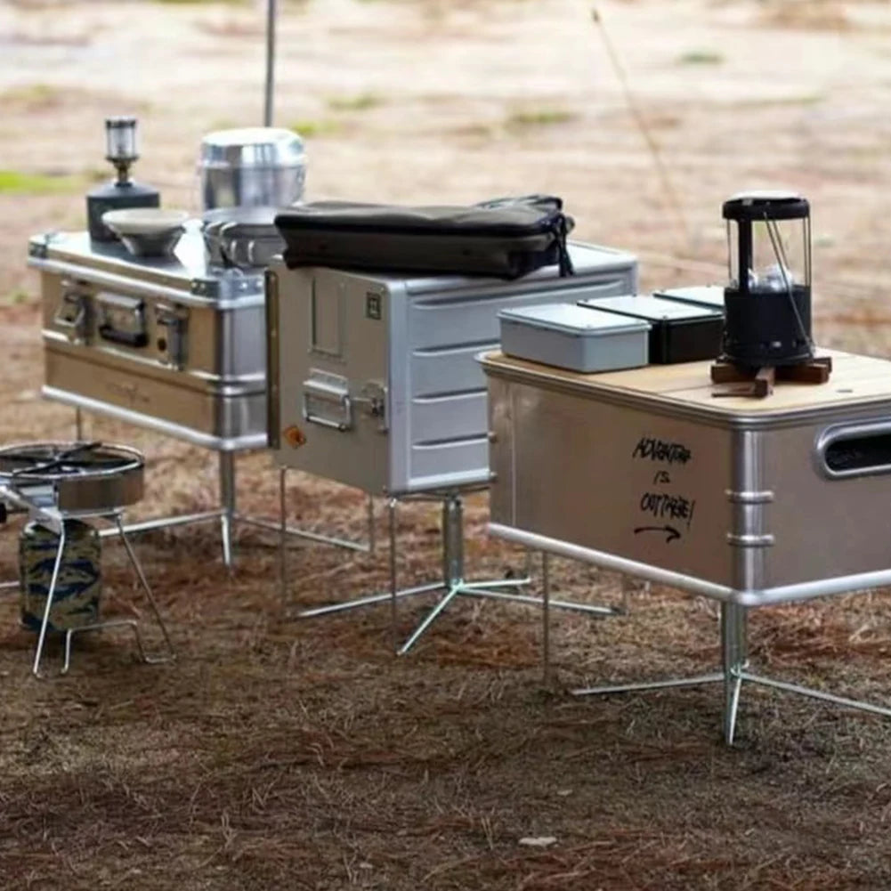 Camping Foldable Metal Stand Portable Aluminum Alloy Box Stand Stainless Steel Outdoor Storage Boxes Shelves for Travel Cooking