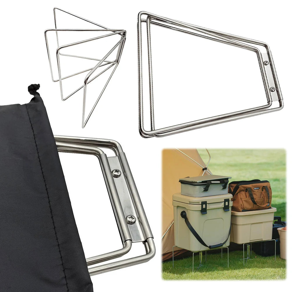 Camping Foldable Metal Stand Portable Aluminum Alloy Box Stand Stainless Steel Outdoor Storage Boxes Shelves for Travel Cooking